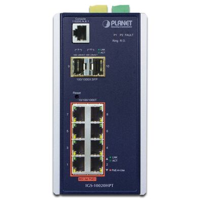 Planet PL-IGS-10020HPT 8 Port Endüstriyel Tip Yönetilebilir Ethernet Switch