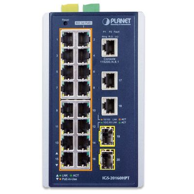 Planet PL-IGS-20160HPT 16 Port Endüstriyel Tip Yönetilebilir Ethernet Switch