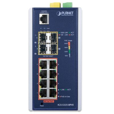 Planet PL-IGS-5225-8P4S 8 Port Endüstriyel Tip Yönetilebilir Ethernet Switch