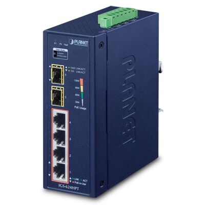 Planet PL-IGS-624HPT 4 Port Endüstriyel Tip Yönetilemeyen PoE+ Switch